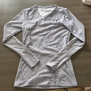 Under armour light gray fitter long sleeve heat gear shirt size medium